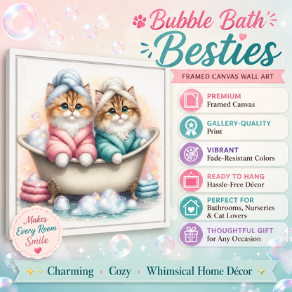 Cute Kittens Bubble Bath Framed Canvas