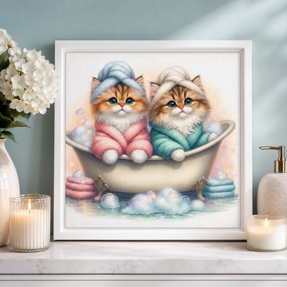Cute Kittens Bubble Bath Framed Canvas