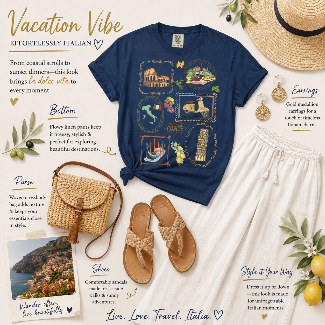 Comfort Colors Italy Vacation T-Shirt