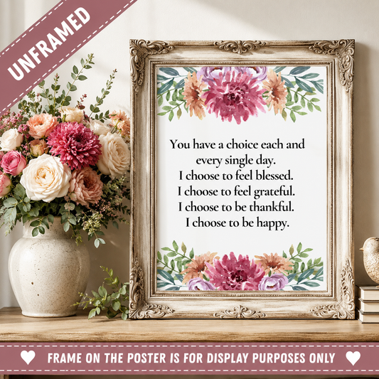 Motivational Poster, Uplifting Decor, Inspirational Quote, Gratitude and Happiness Poster UNFRAMED