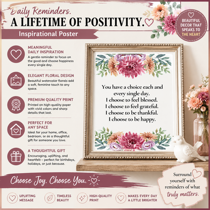 Motivational Poster, Uplifting Decor, Inspirational Quote, Gratitude and Happiness Poster UNFRAMED