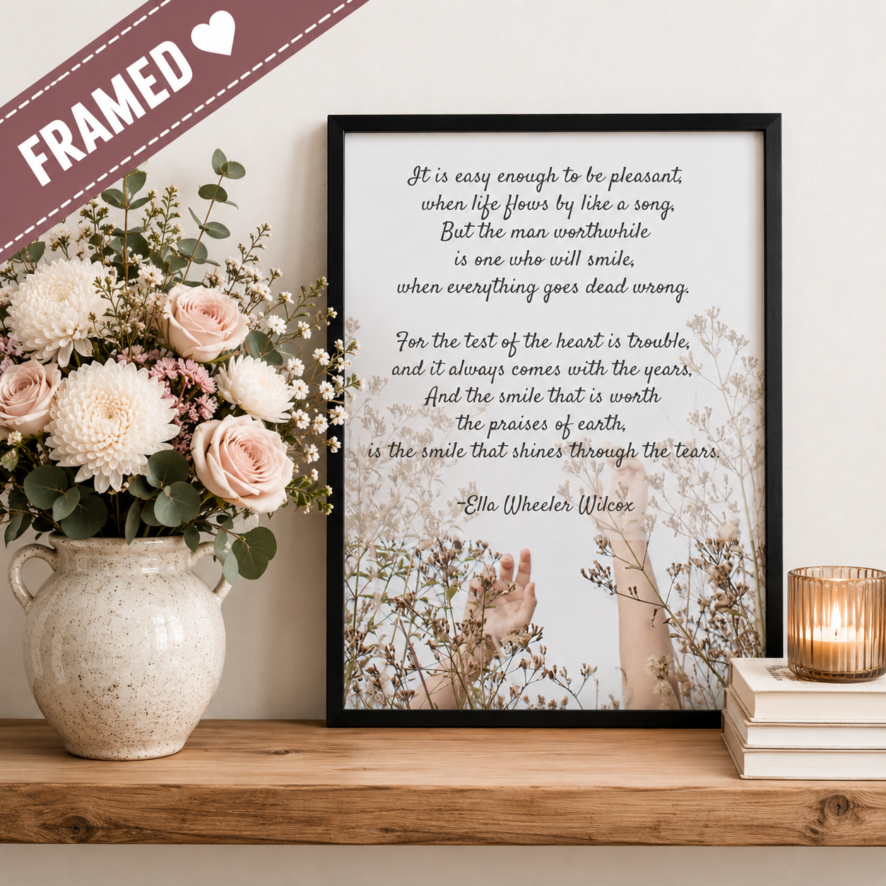 Inspirational Quote Poster, Poem Poster, Mental Health Decor, Motivational Wall Art FRAMED