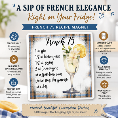 French 75 Cocktail Recipe Magnet