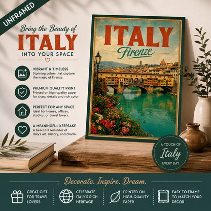 Italy Firenze Poster, Florence Travel Souvenir Art (Unframed)