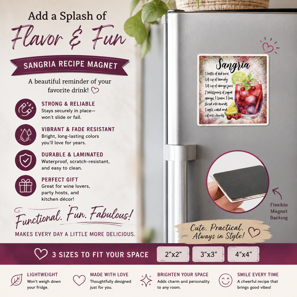 Sangria Recipe Magnet, Cocktail Lover Gift, Bar Decor, Fun Bar Gift, Sangria Magnet