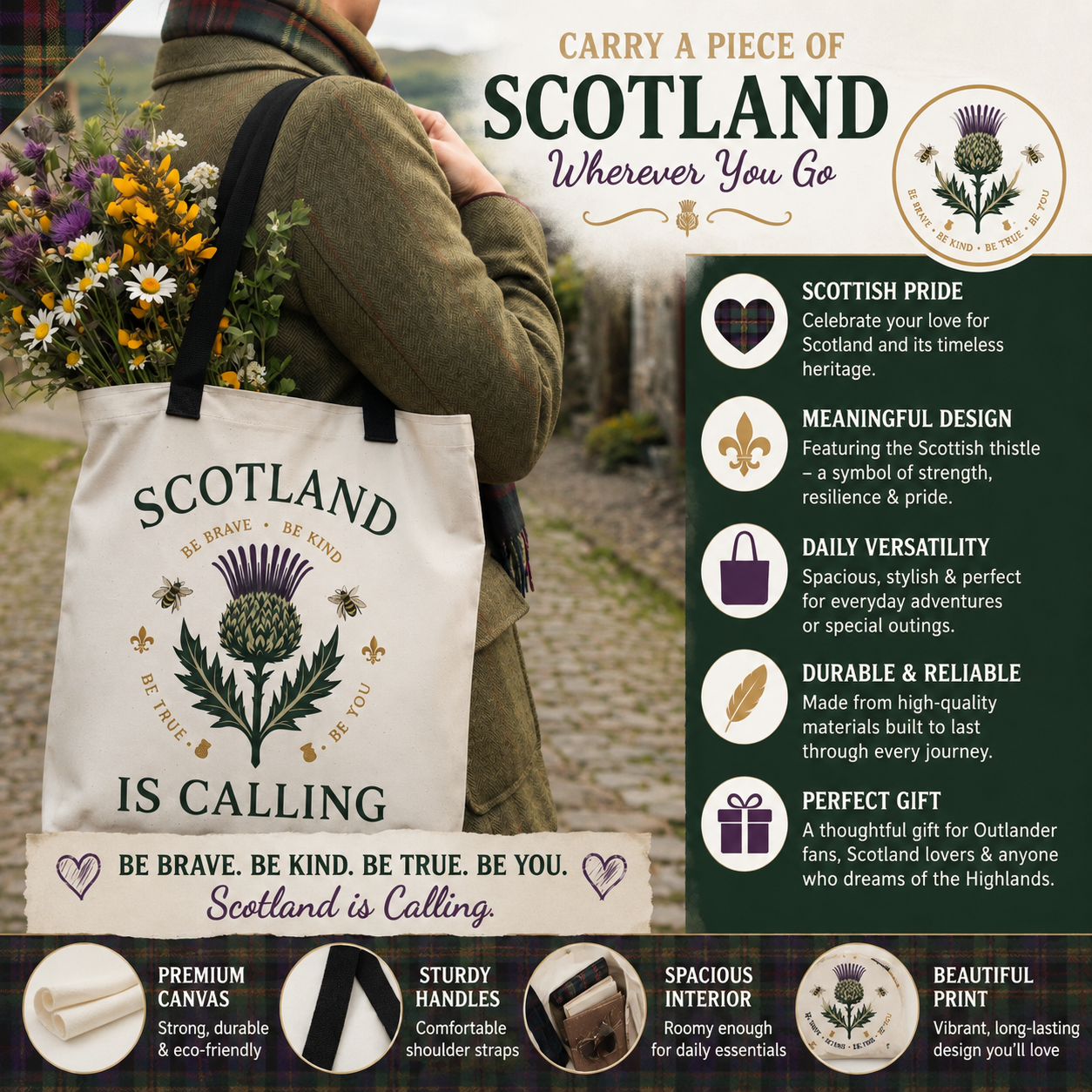 Scotland Is Calling Scottish Thistle Tote Bag