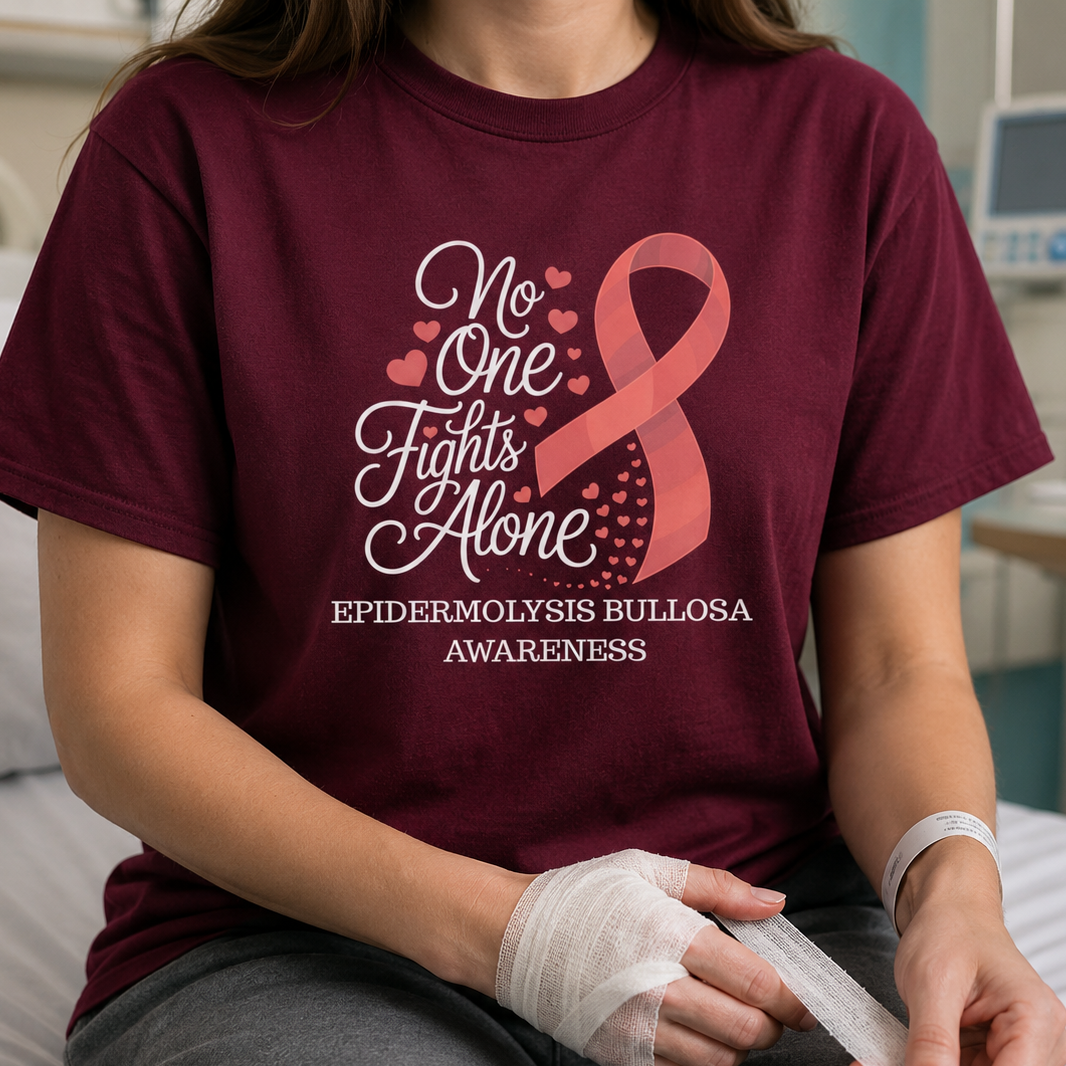Nobody Fights Alone, Red Ribbon Epidermolysis Bullosa T-Shirt