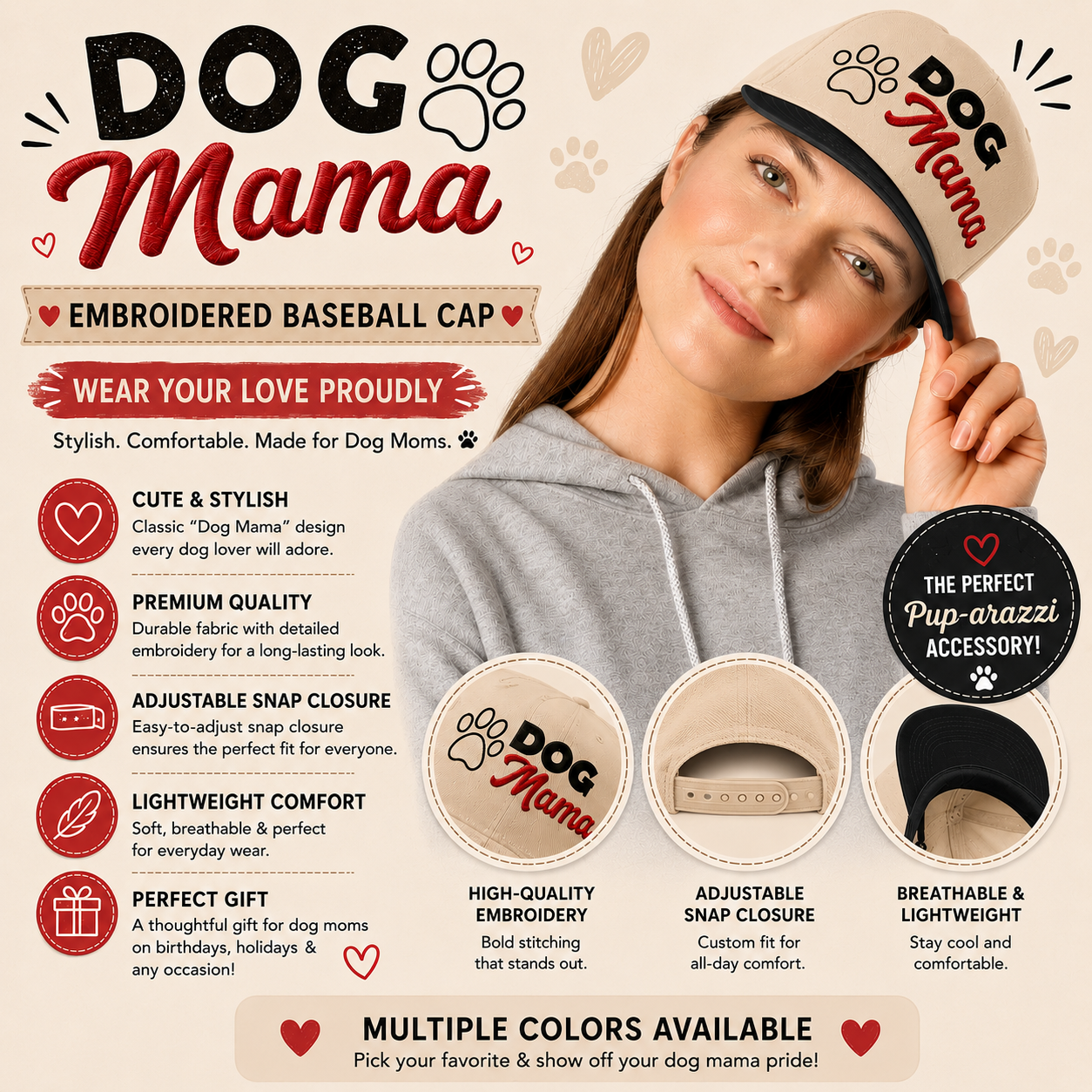 Embroidered Dog Mama Baseball Cap