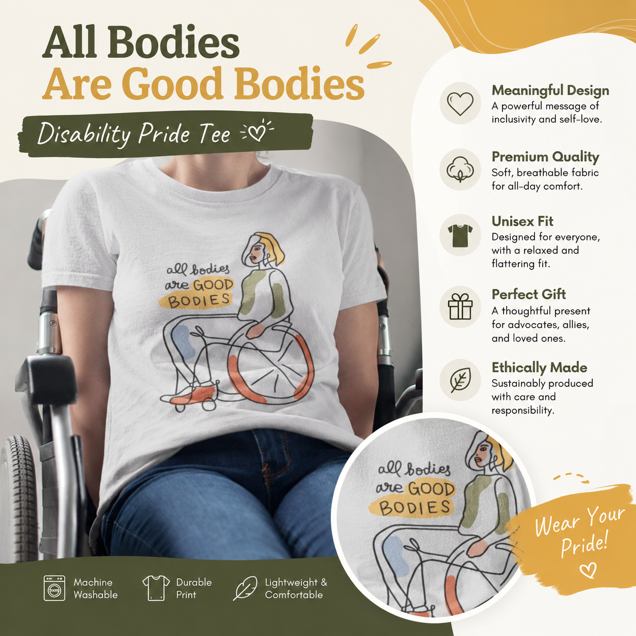 All Bodies are Good Bodies, Disability Awareness Tee,  Wheelchair T-Shirt, Rare Disease Day Shirt, Disability Pride