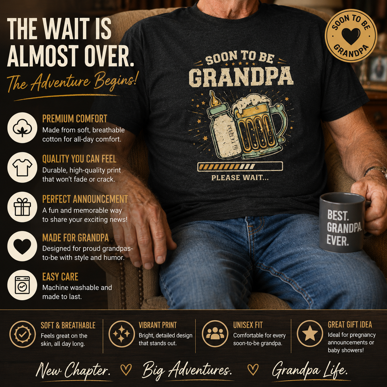 Soon to be Grandpa Pregnancy Announcement T-Shirt