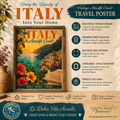 Vintage Amalfi Coast Italy Travel Poster (unframed)