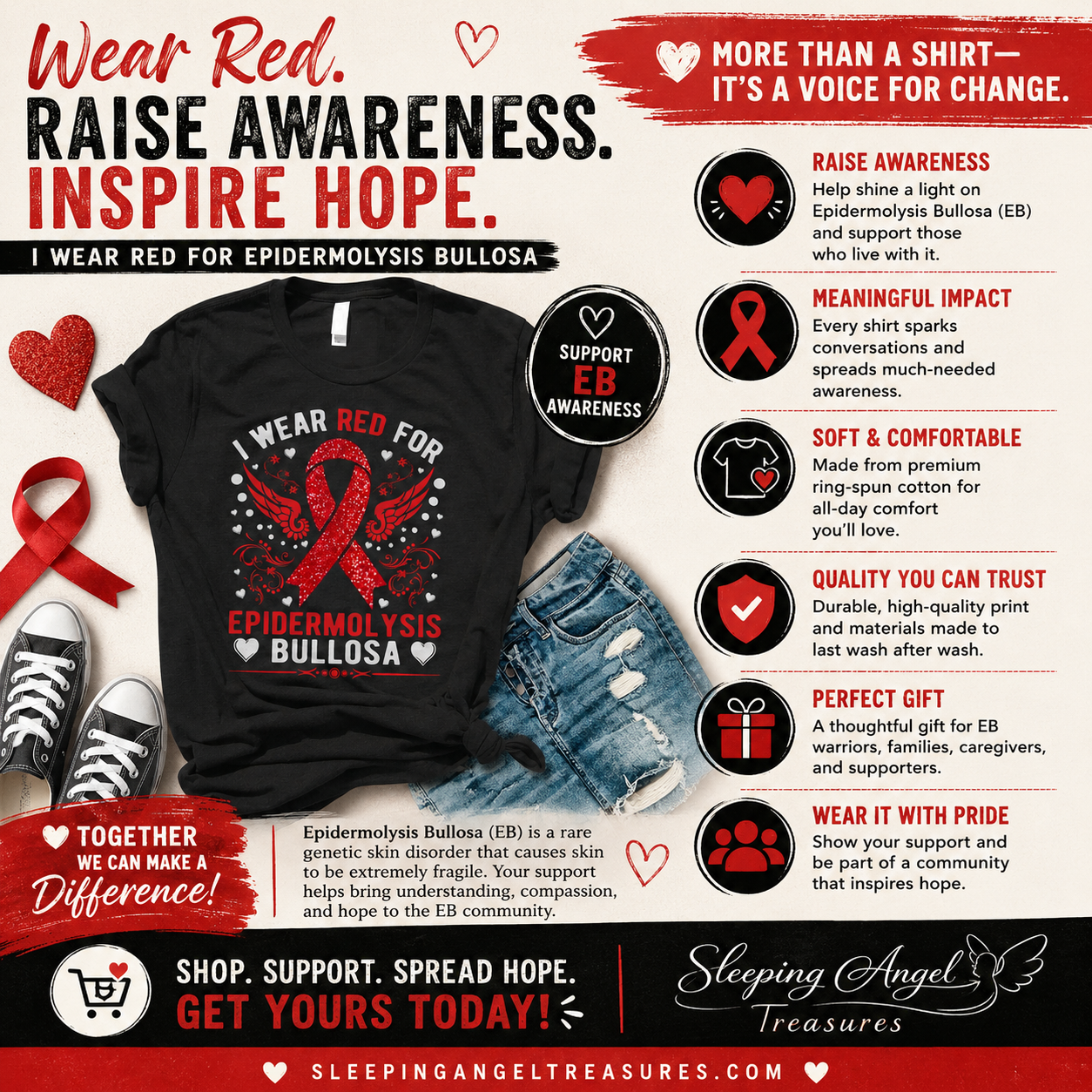 I wear Red for Epidermolysis Bullosa T-Shirt | EB Awareness Shirt