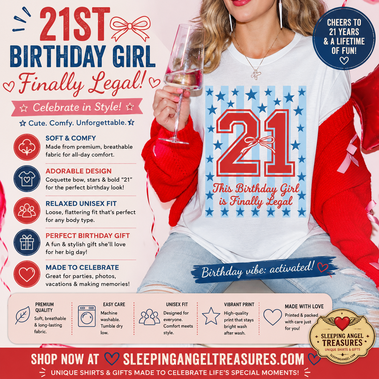 21st Birthday Girl Finally Legal Coquette Bow Varsity Tee