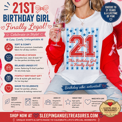 21st Birthday Girl Finally Legal Coquette Bow Varsity Tee