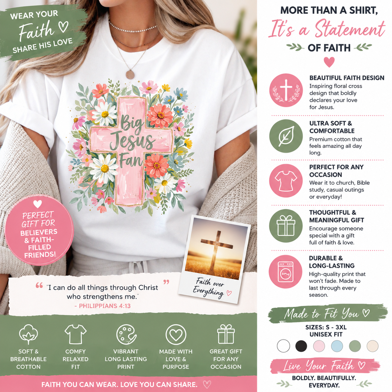 Big Jesus Fan Floral T-shirt