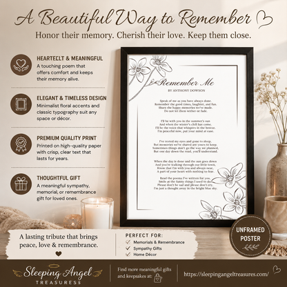 Remember Me Memorial Poem Unframed Poster