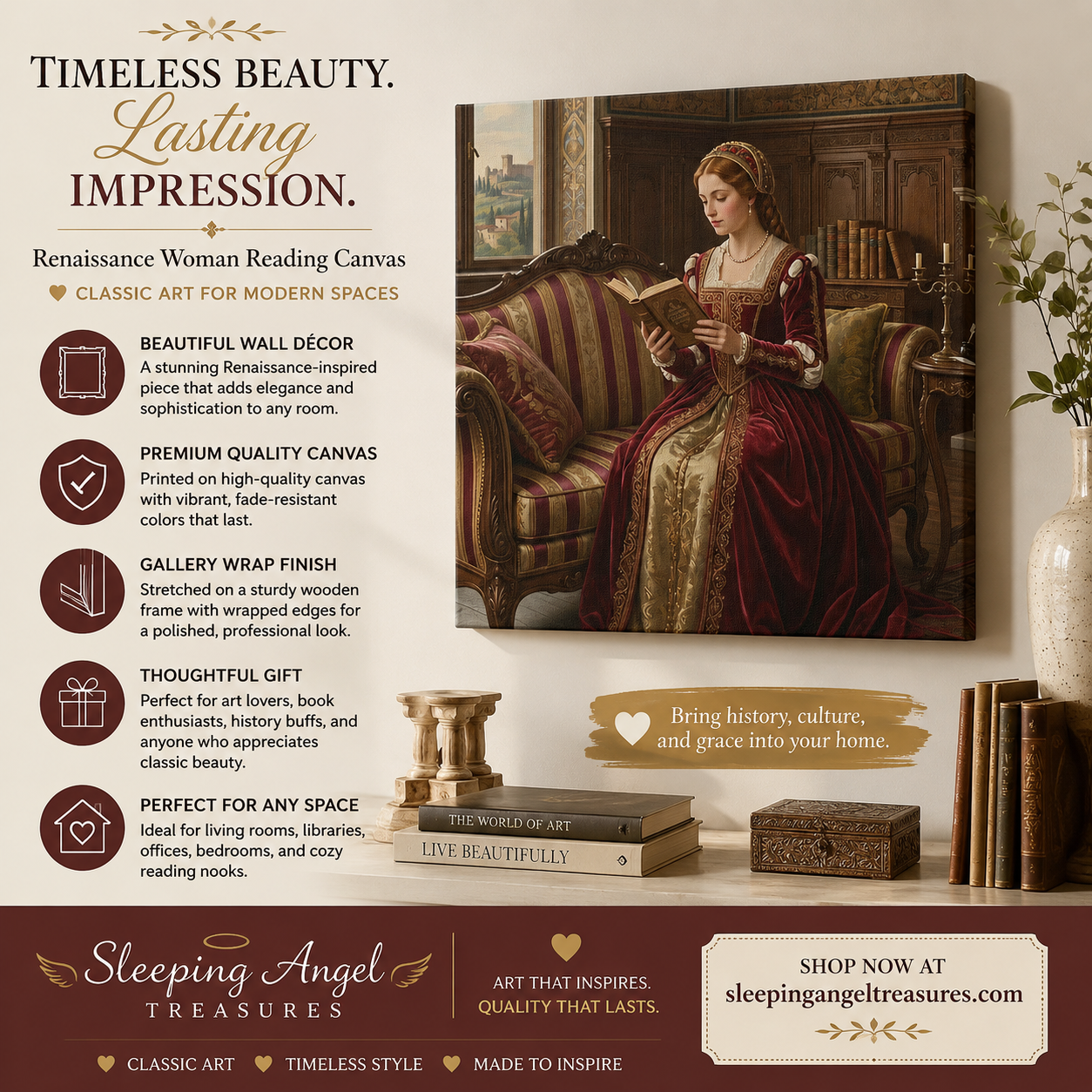 Renaissance Woman Reading Canvas