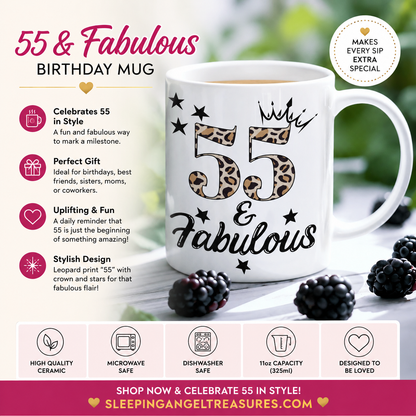 55 and Fabulous White glossy mug