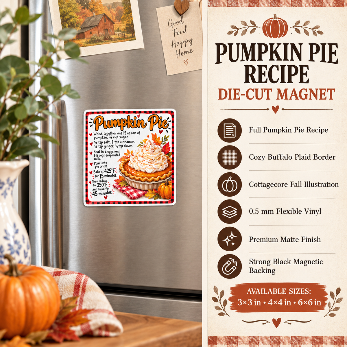 Fall Pumpkin Pie Recipe Die-Cut Fridge Magnet