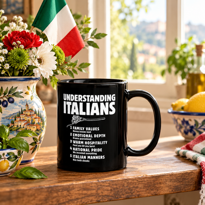 Understanding Italians Black Glossy Mug