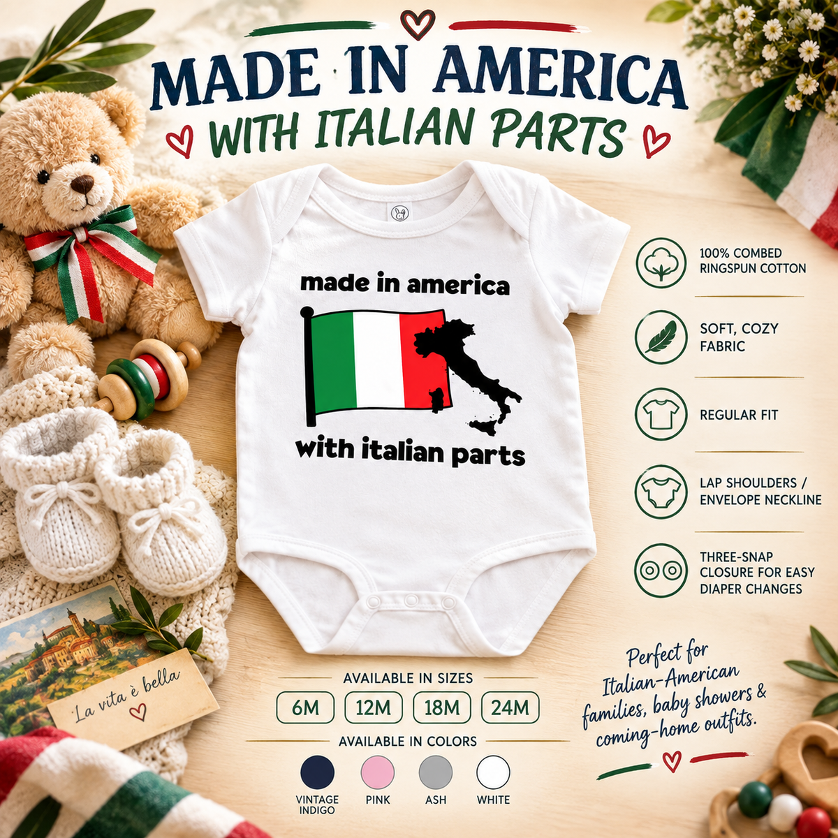 Made In America With Italian Parts Baby Jersey Bodysuit