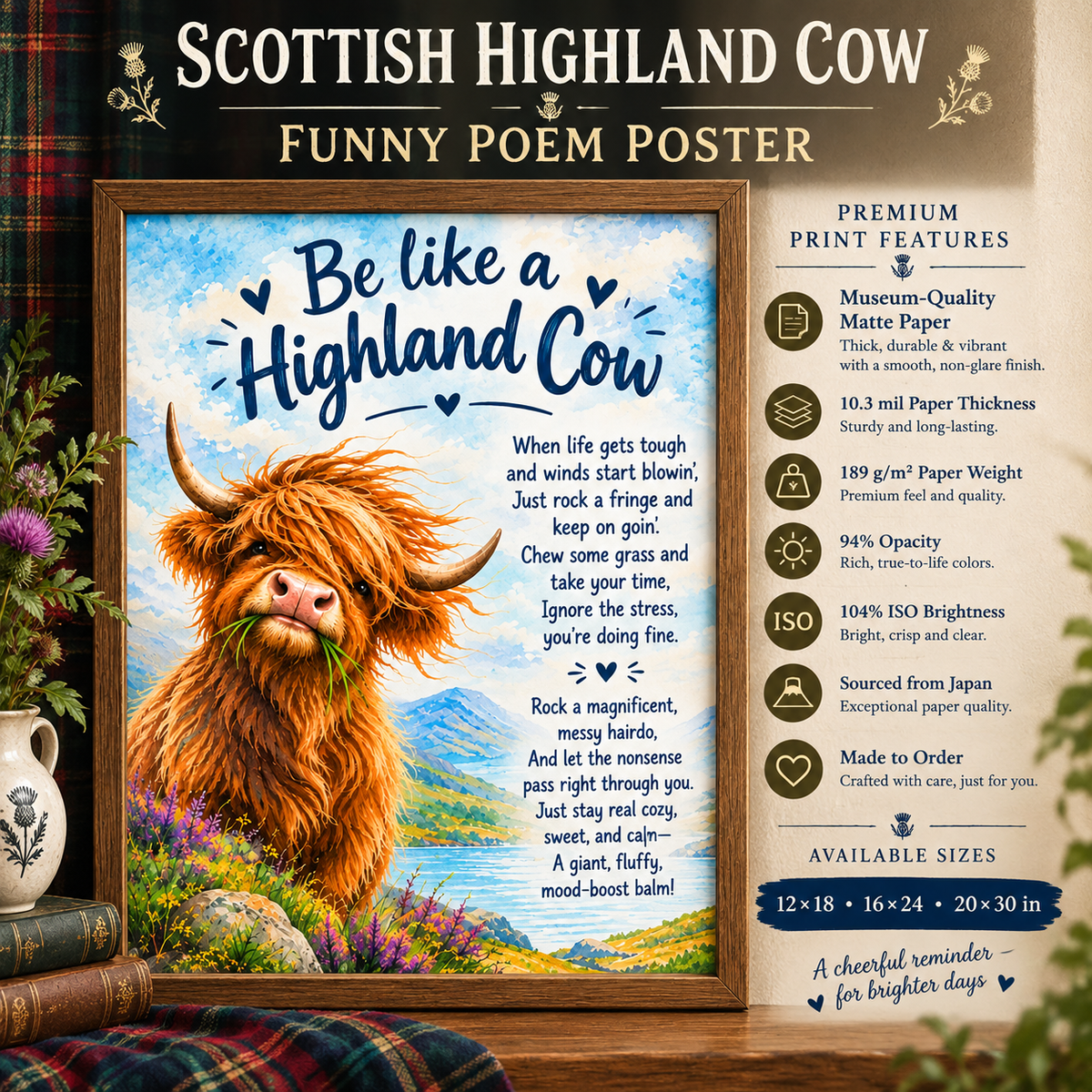 Scottish Highland Cow w/ Funny Poem Poster