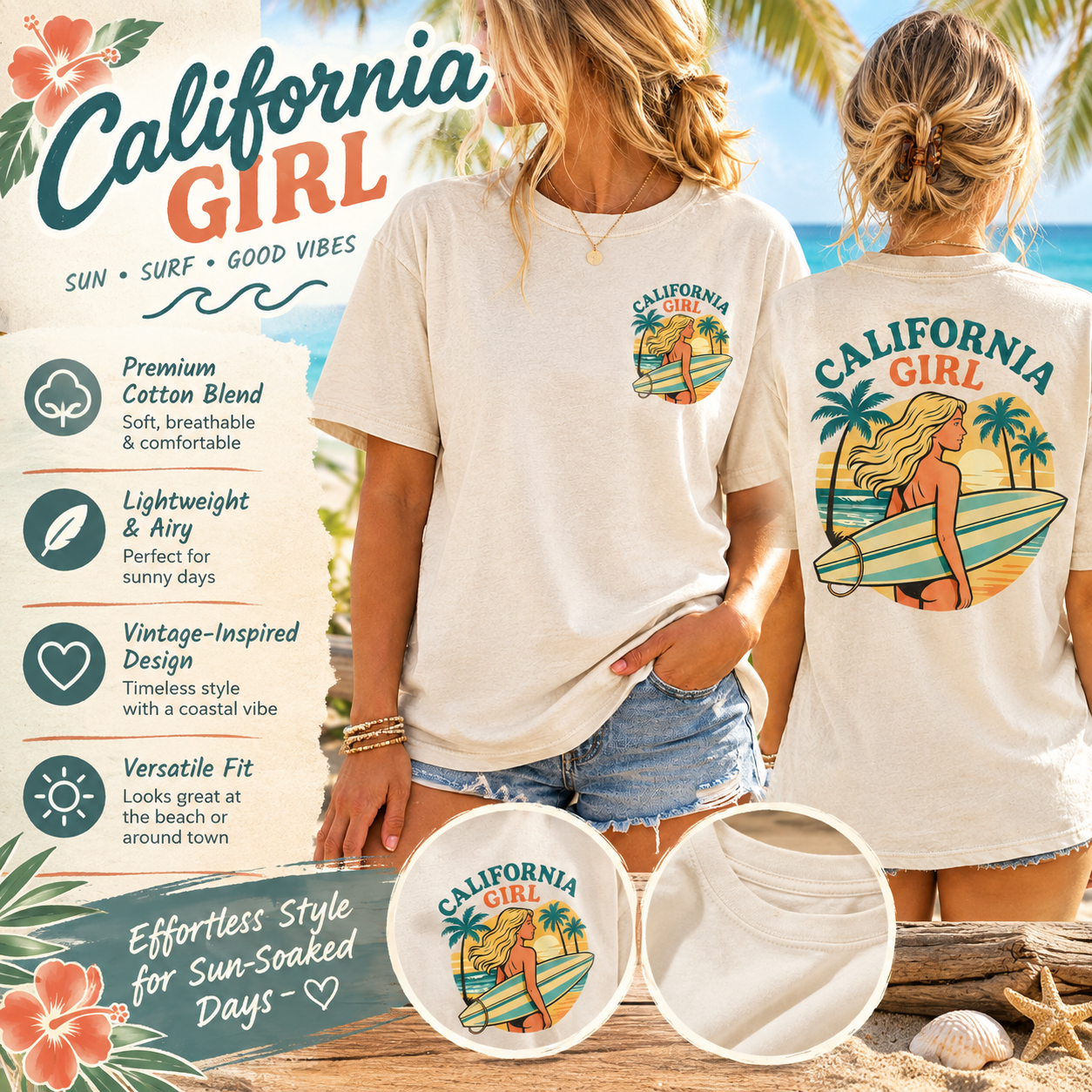 California Girl Retro Surfer T-Shirt