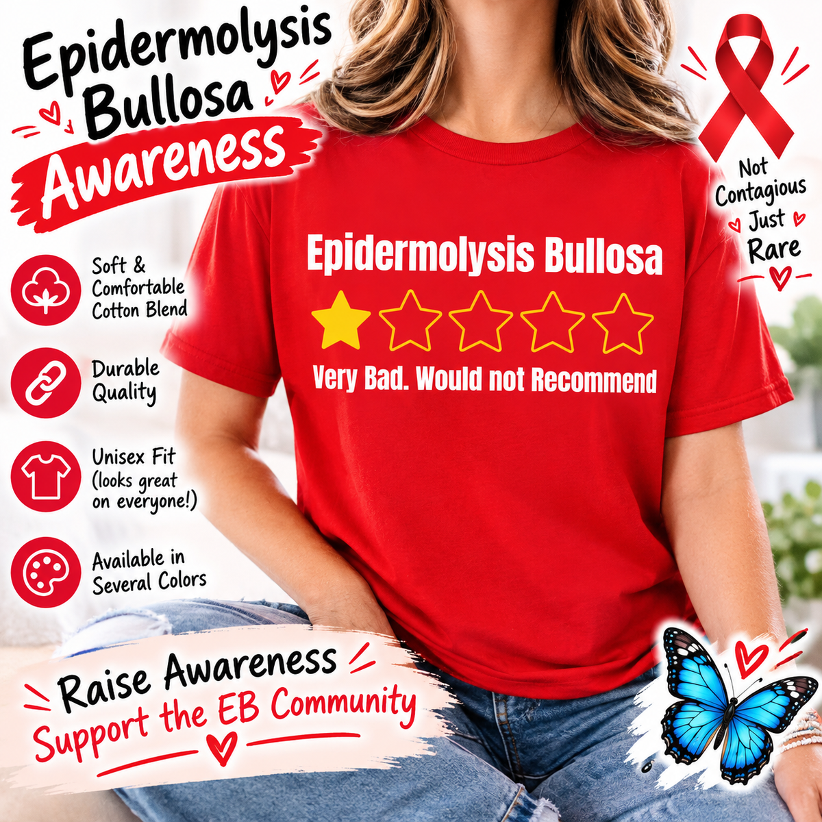 Epidermolysis Bullosa Awareness Humorous One Star Review T-Shirt