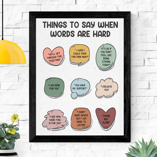 Things to say When Words are Hard Poster, Motivational Wall Art, Mental Health Decor UNFRAMED