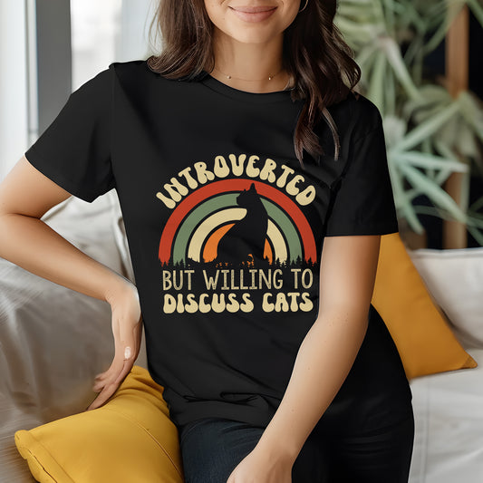 Cat Lover Gifts | Funny Cat Tee | Introvert Gift | Introverted But Willing To Discuss Cats