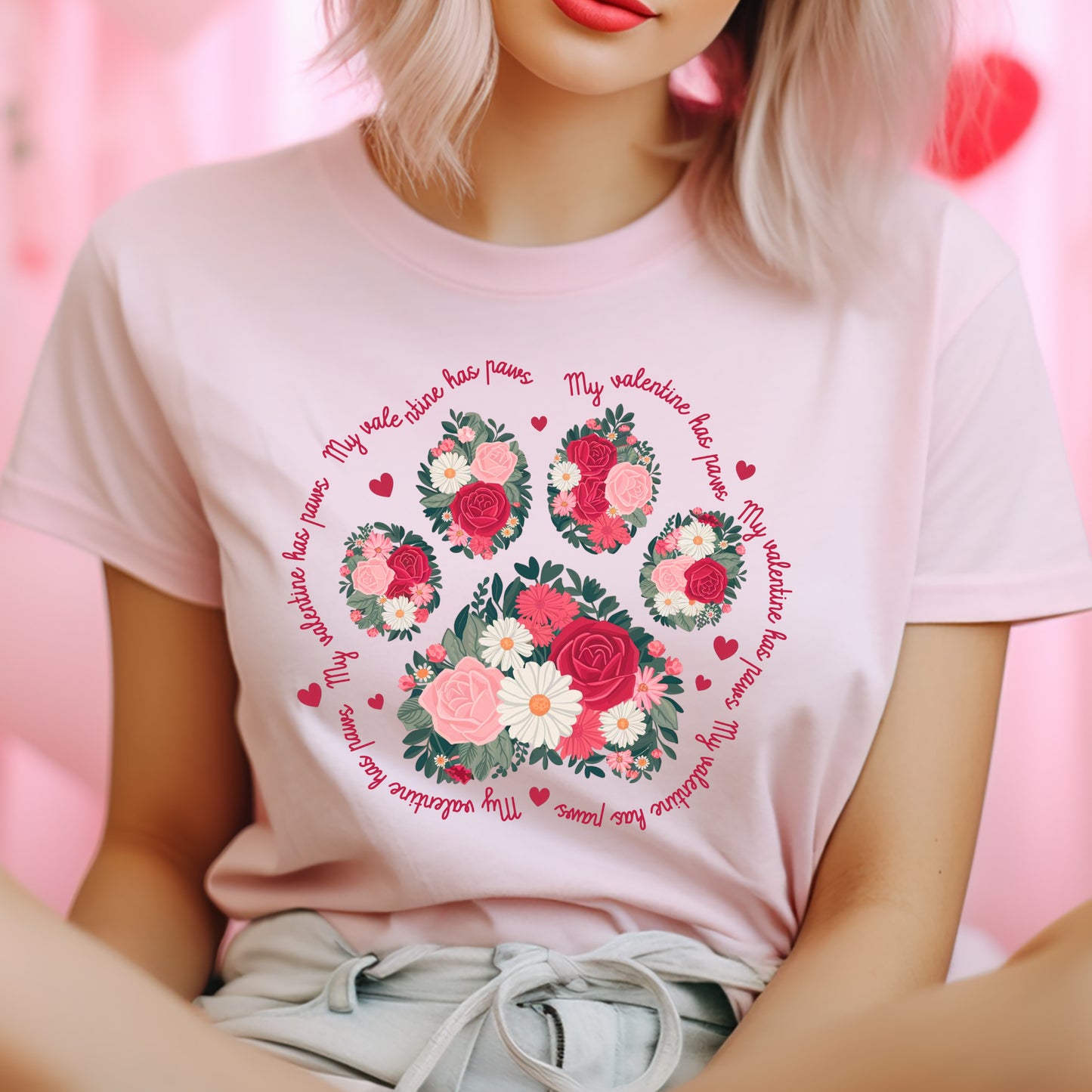 My Valentine Has Paws Floral T-Shirt