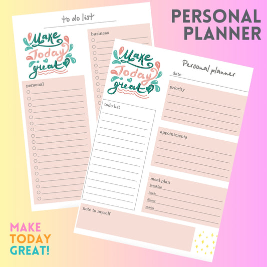 Printable Personal Planner & Daily Planner with To Do List, Stay Organized! - DIGITAL DOWNLOAD