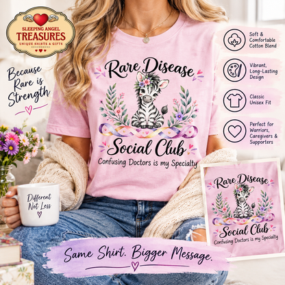 Rare Disease Social Club Funny Zebra Tee, Confusing Doctors Is My Specialty Chronic Illness Warrior T-Shirt