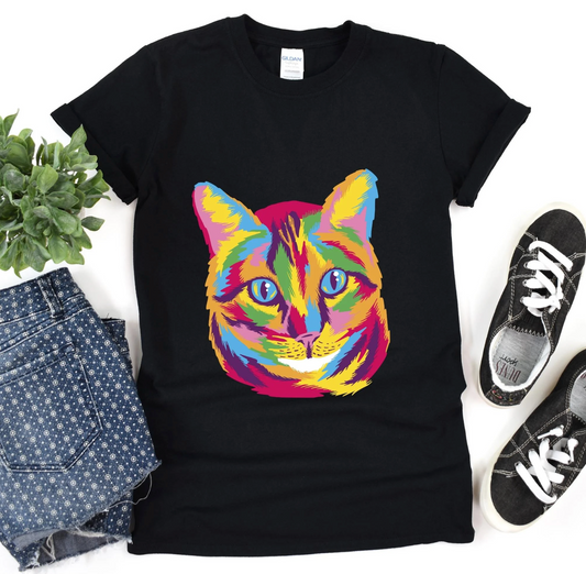 Colorful Cat Shirt, Gift For Cat Lovers, Gift For Cat Mom, Cat Lover Gift Idea, Cat Graphics Tee