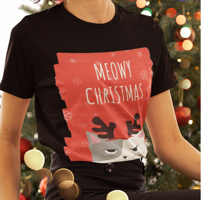 Meowy Christmas Shirt, Cat Christmas Gift, Cat Lover Xmas T-Shirt, Christmas Cat Mom Shirt, Catmas Gift For Xmas