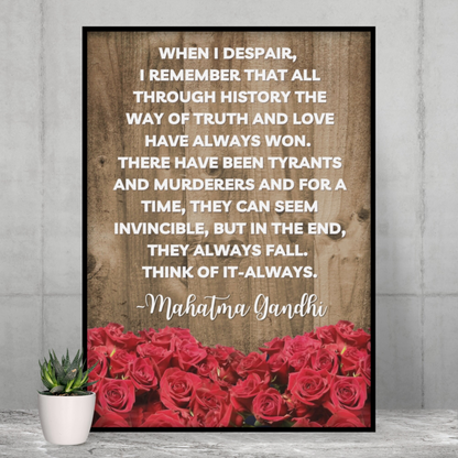 Mahatma Gandhi Poster, Inspirational Wall Art, Gandhi Quote, Self-Improvement Wall Art, Motivational Art UNFRAMED