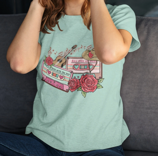 Valentine's Day T-Shirt, Country Valentine Shirt, Music Cassettes, Retro Valentine Tee, Valentine's Day Gift