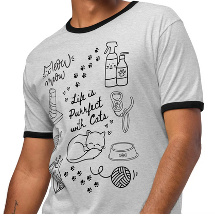 Life is Purrfect with Cats Doodles Ringer T-shirt