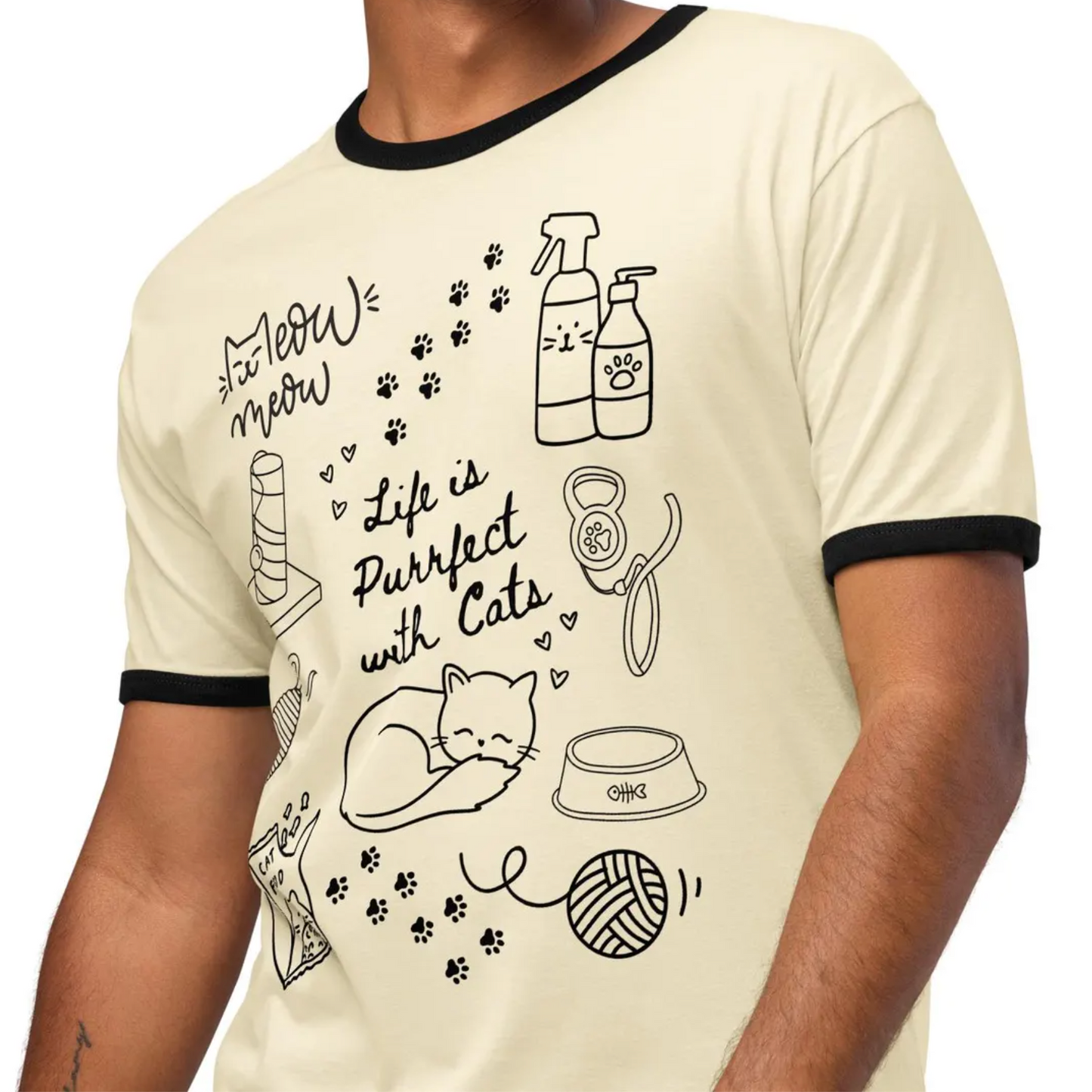 Life is Purrfect with Cats Doodles Ringer T-shirt