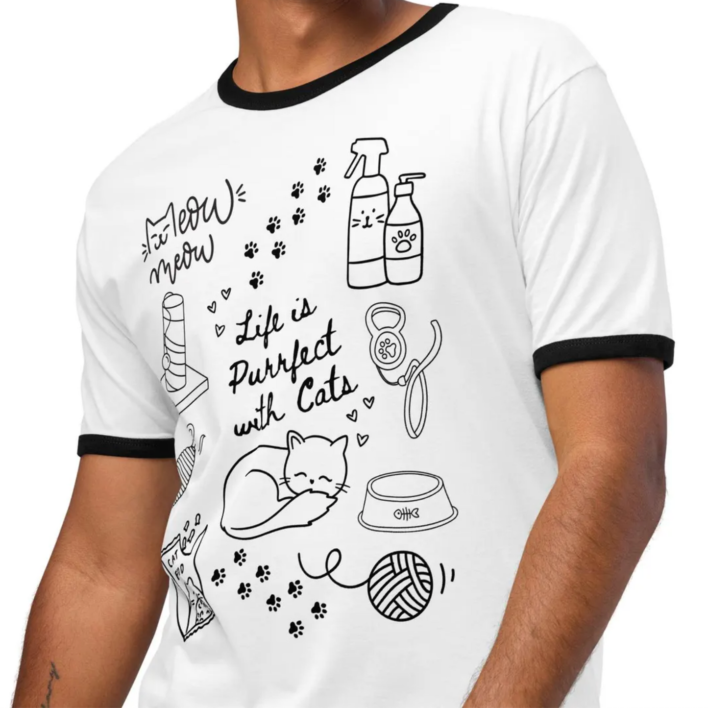 Life is Purrfect with Cats Doodles Ringer T-shirt