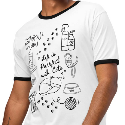 Life is Purrfect with Cats Doodles Ringer T-shirt