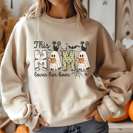 This Mama Loves Her Boos Sweatshirt, Spooky Mama Gift, Cute Ghosts Halloween Sweatshirt