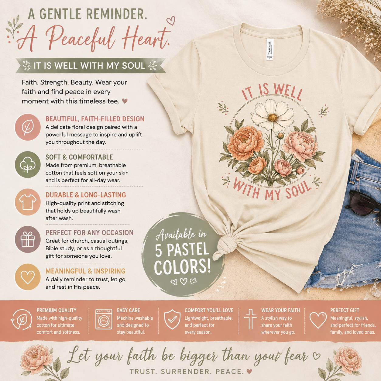 It Is Well With My Soul Christian Floral Tee