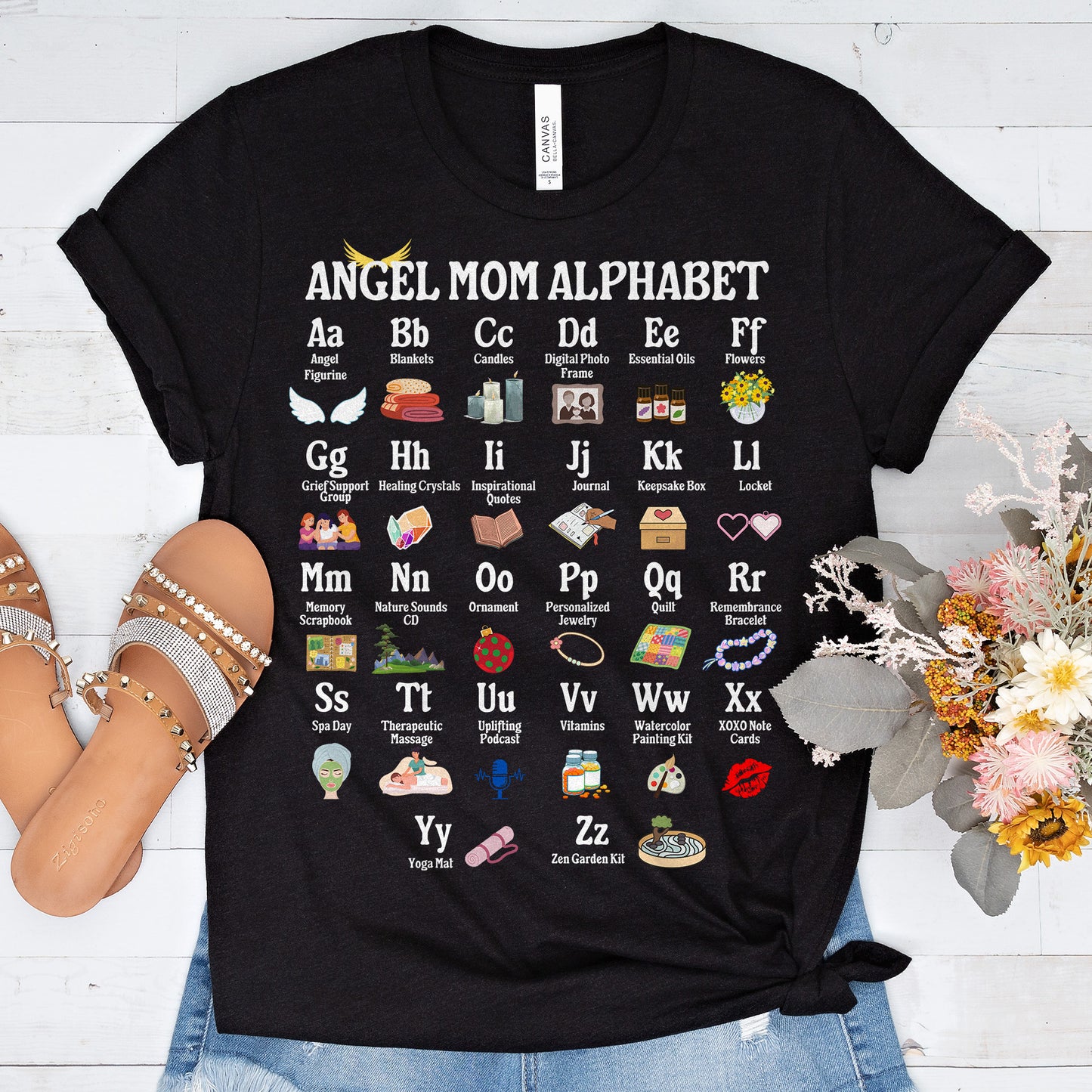 Angel Mom Alphabet Shirt, Bereaved Mom Gift, Grieving Mom Gift, Sympathy Gift