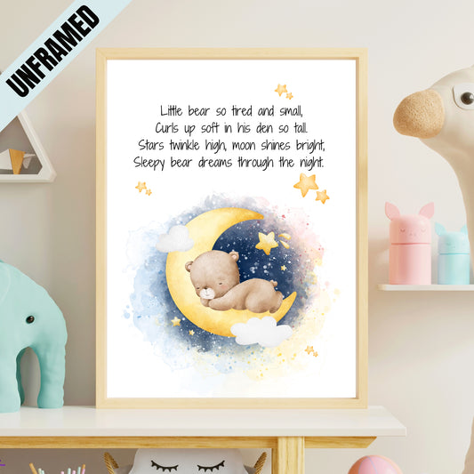 Sleepy Bear Nursery Poem Poster (UNFRAMED)