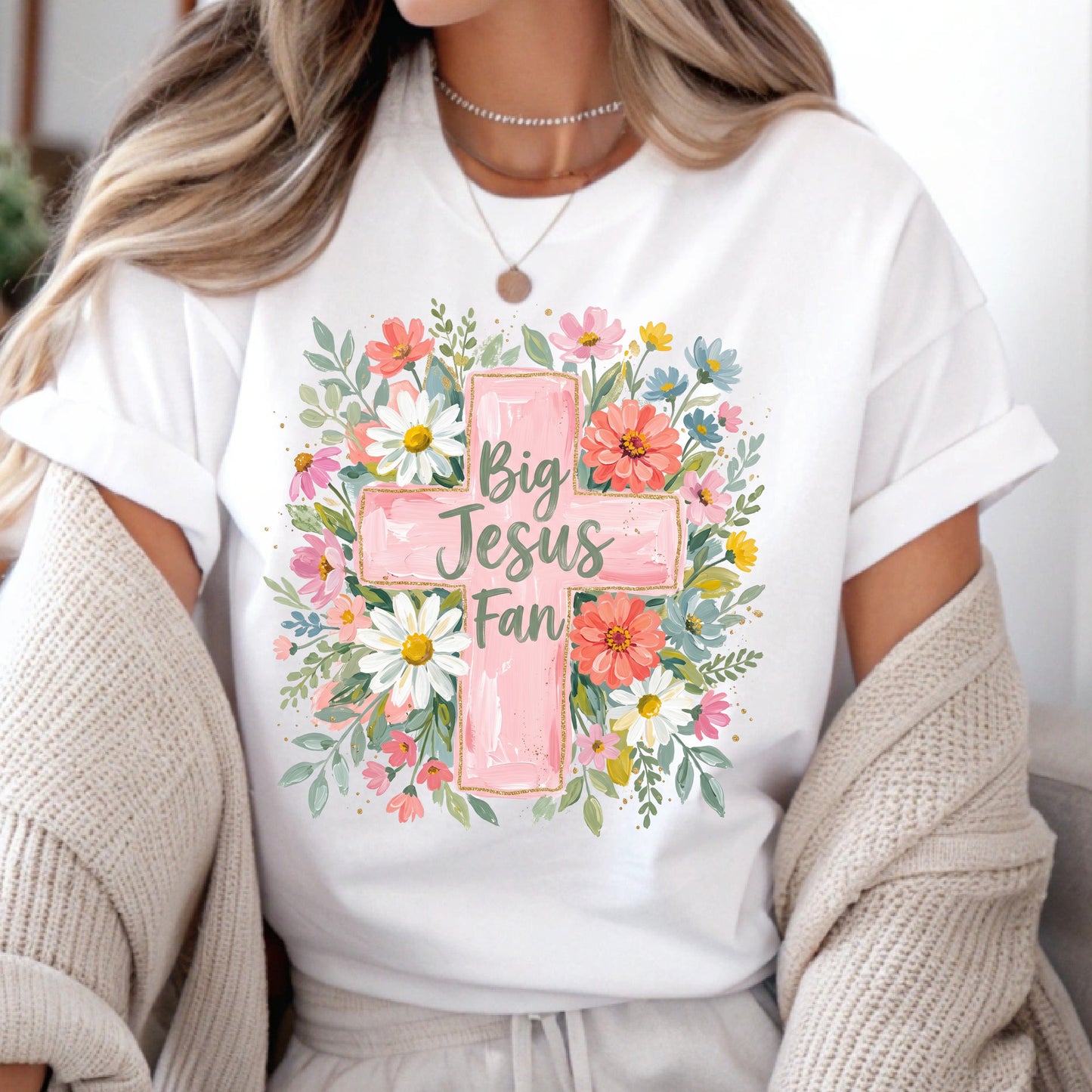 Big Jesus Fan Floral T-shirt