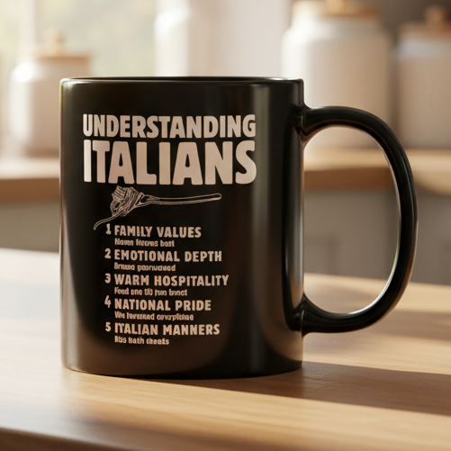 Understanding Italians Black Glossy Mug