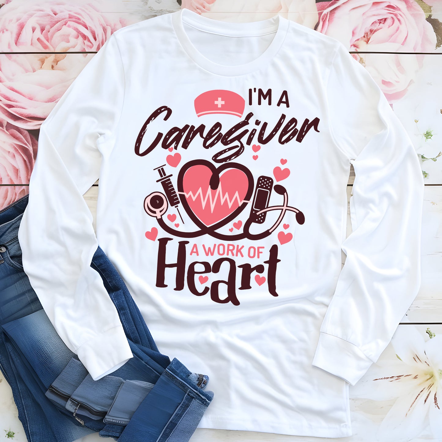 Valentine's Day Caregiver Long Sleeve Tee, Caregiver Gift, Caregiver Valentine Gift, Caregiver Love