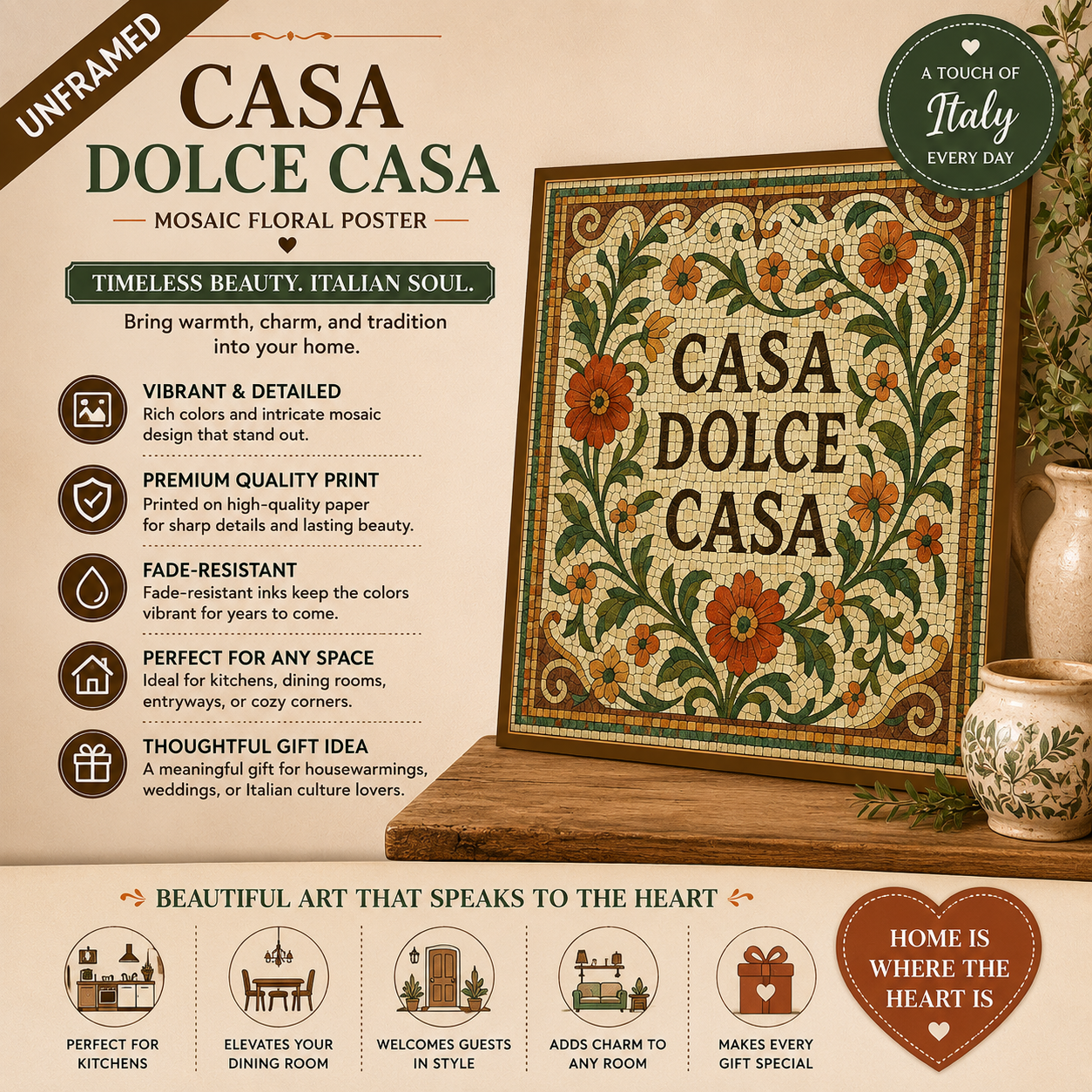 Casa Dolce Casa Mosaic Floral Poster (Unframed)
