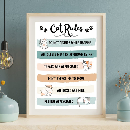Cat Rules Poster Cat Lover Gift Cute Kitty Poster Gift for Cat Mom